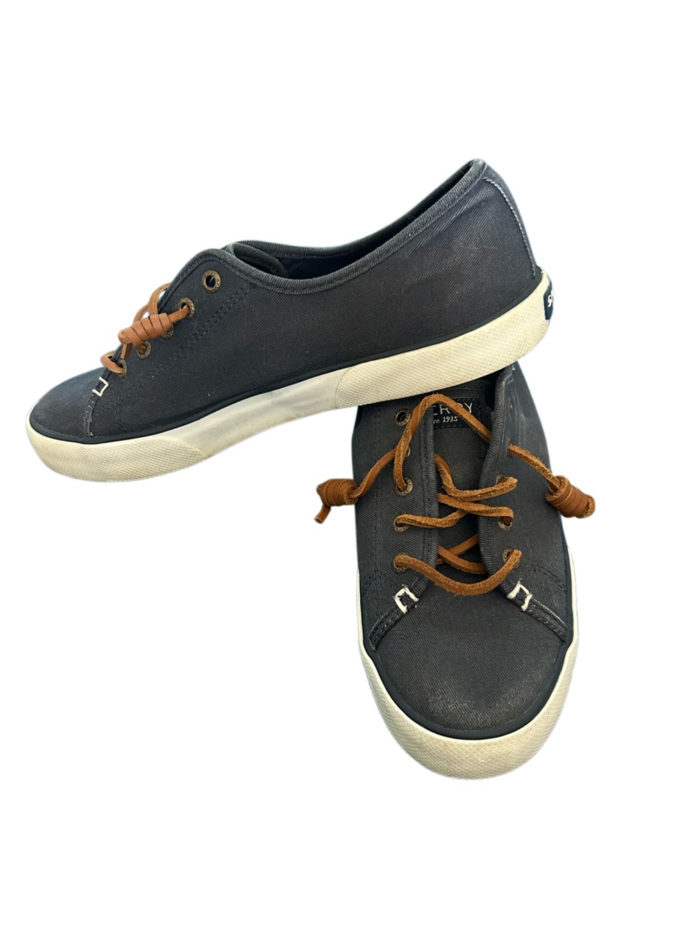 Sperry Navy Canvas Sneakers with Brown Laces - Picture 3 of 6